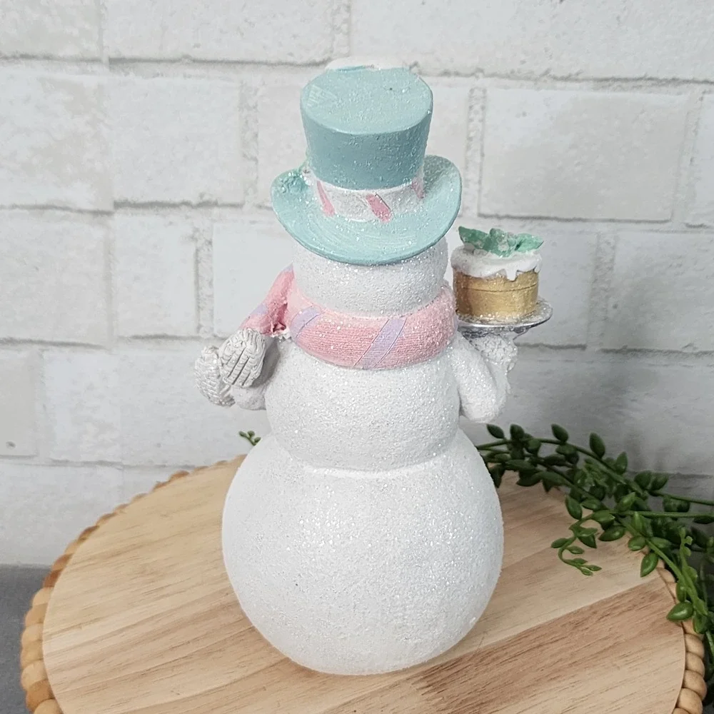 Snowman‎ Sweet Candy Cake Christmas Village Figure Pastel Pink Blue Resin 8